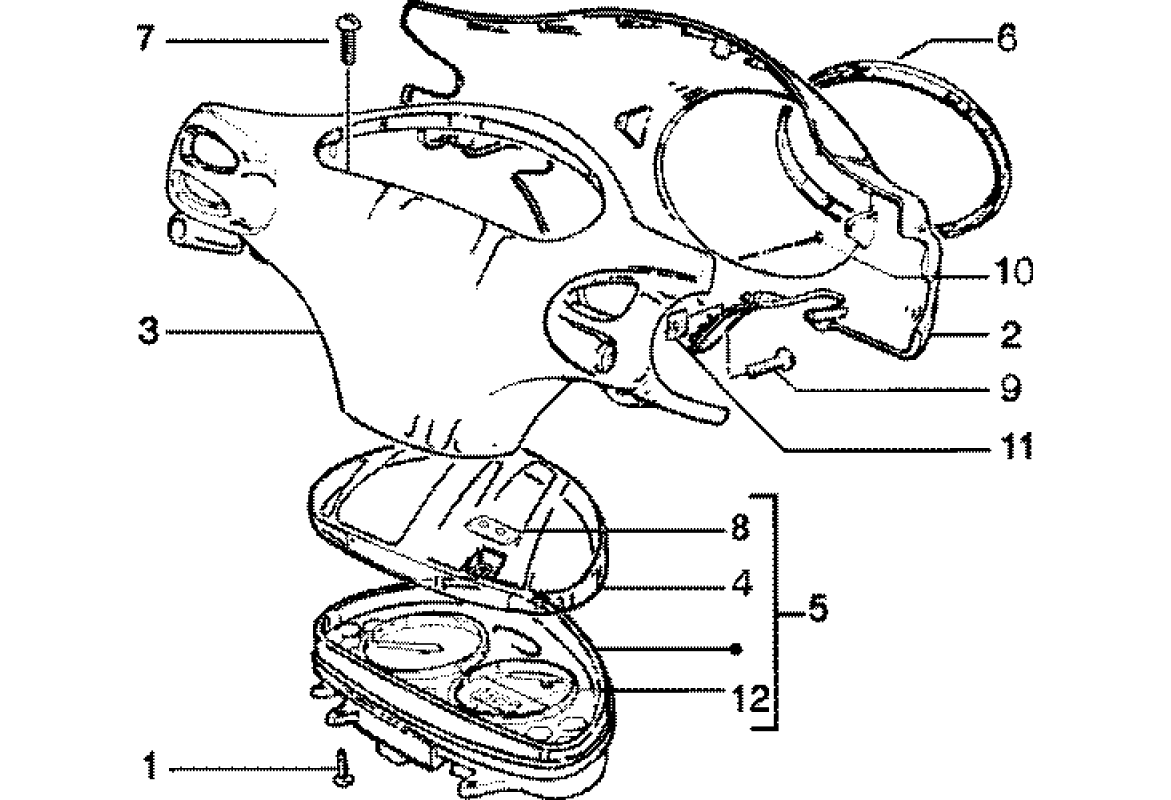 Plasty řídítek, tachometr